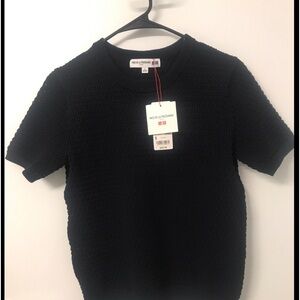 Uniqlo IDLF Navy Pointelle Crew Neck Short-Sleeve Sweater S